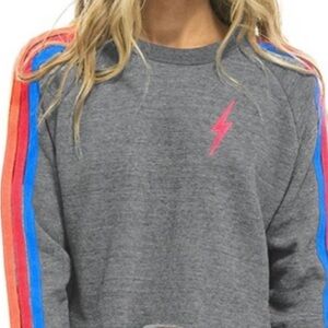 Gray Sweater with Colorful Stripes